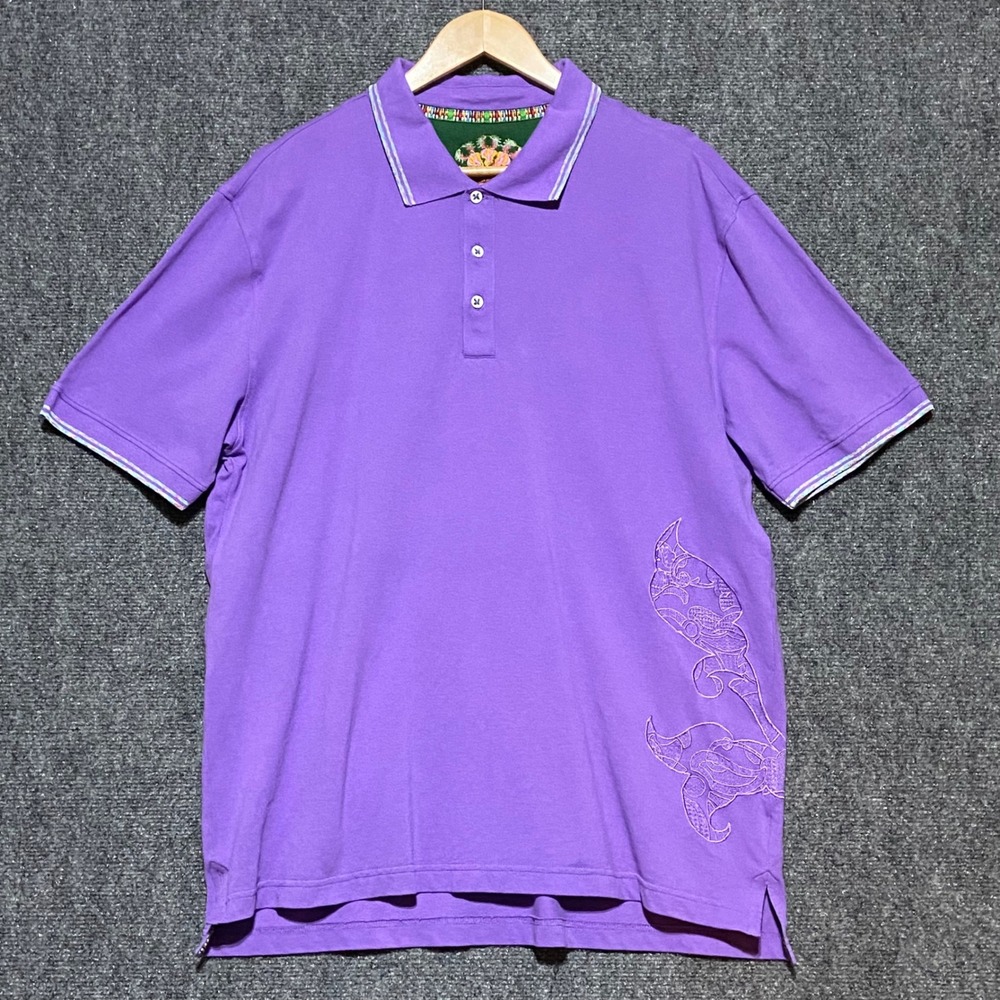 Robert Graham Mens Purple Embroidered Pique‎ Polo Shirt XL Short Sleeve Cotton